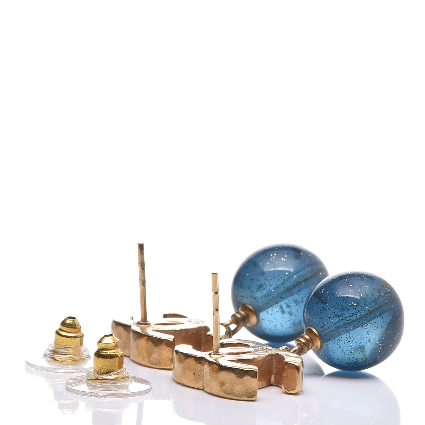 Bead CC Drop Earrings Gold Blue
