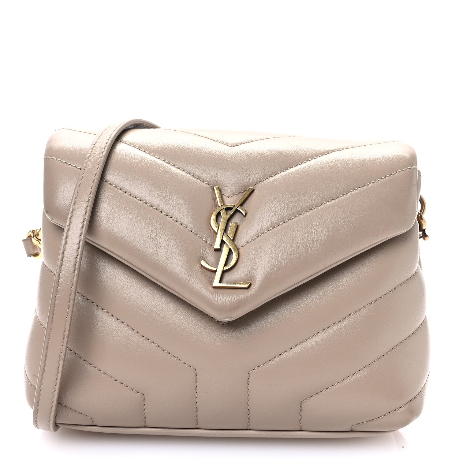Saint Laurent Calfskin Y Quilted Monogram Toy Loulou Crossbody Bag Taupe 1 of 15