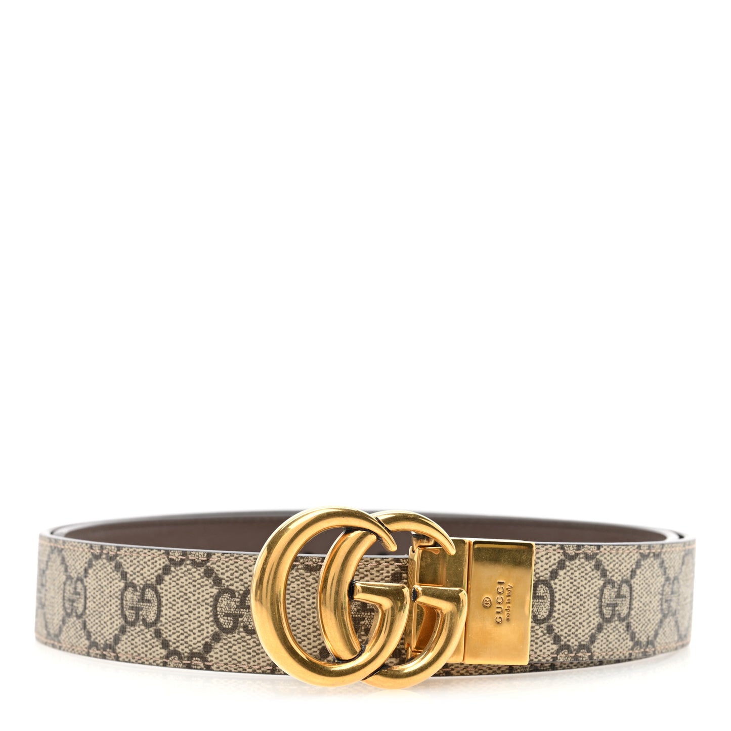 GG Supreme Monogram Plutone Calfskin Double G Reversible 30mm Belt 95 38 Beige Ebony New Acero