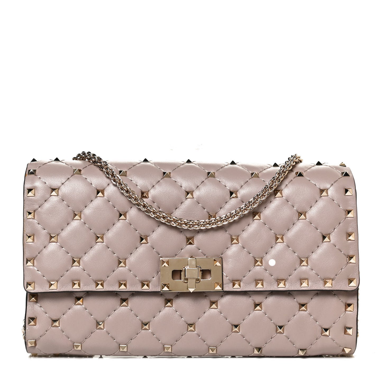 Lambskin Rockstud Spike Wallet on Chain Poudre