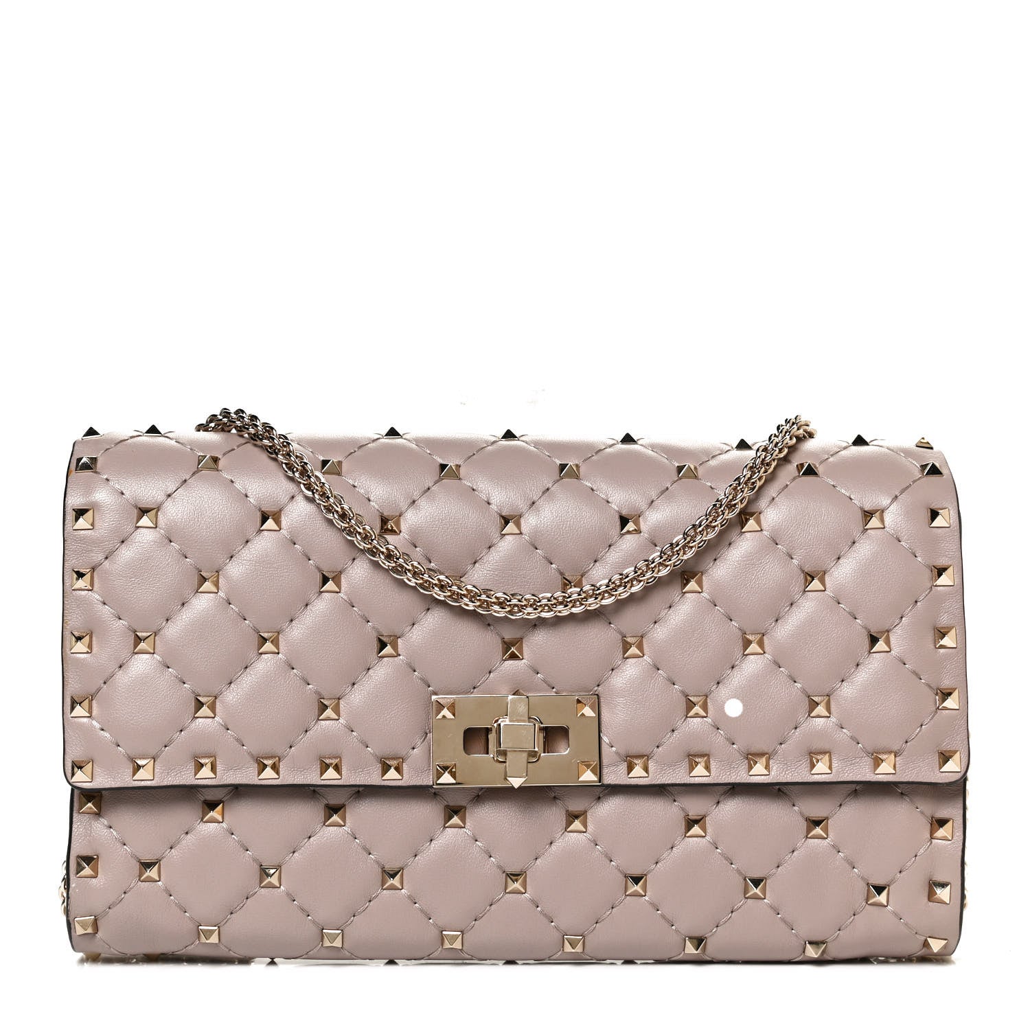 Valentino Garavani Lambskin Rockstud Spike Wallet on Chain Poudre 1 of 9