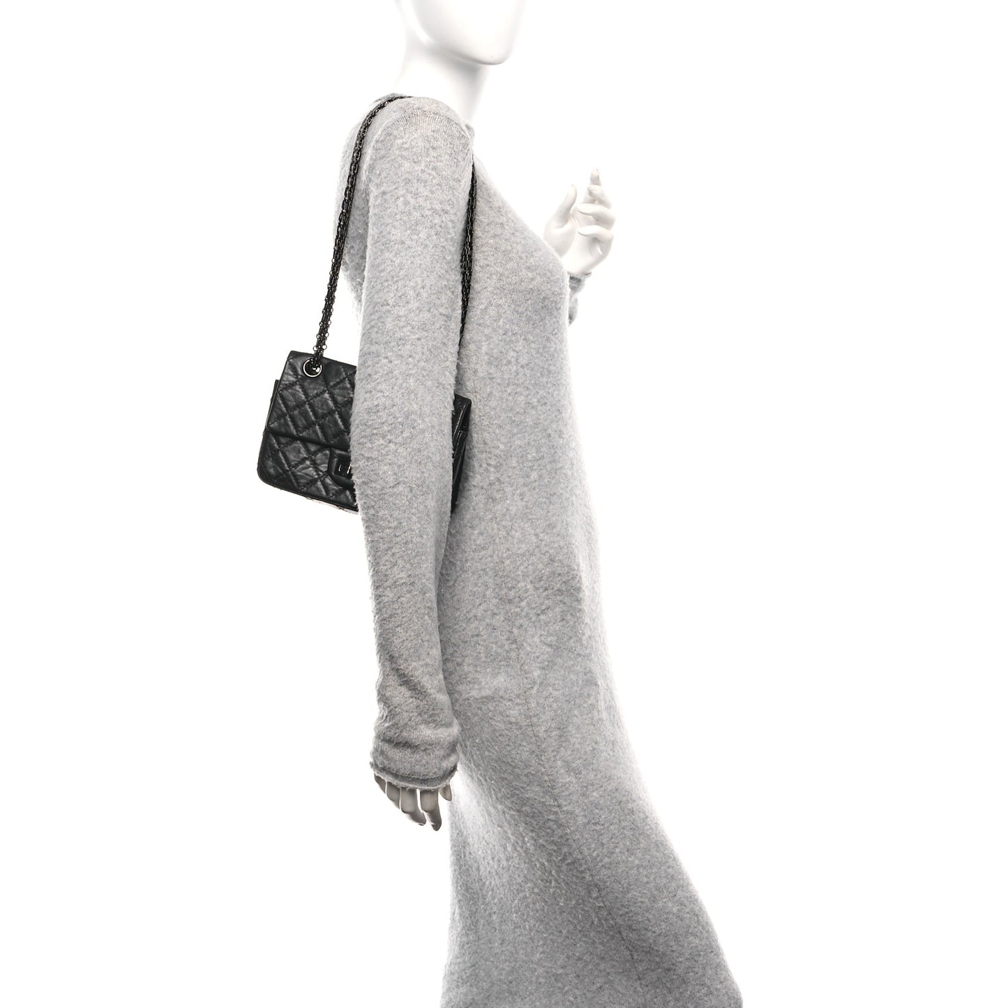 Aged Calfskin Quilted 2.55 Reissue Mini Flap So Black