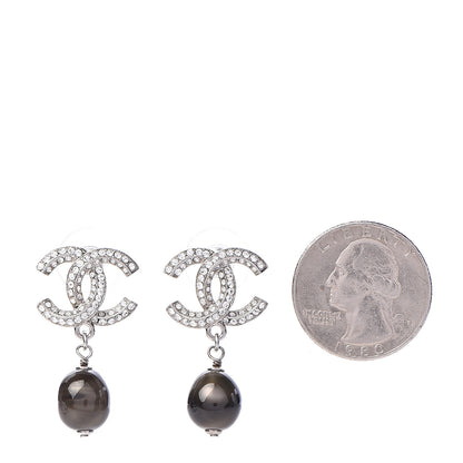 Chanel Crystal Pearl CC Drop Earrings Grey Silver 2 of 4