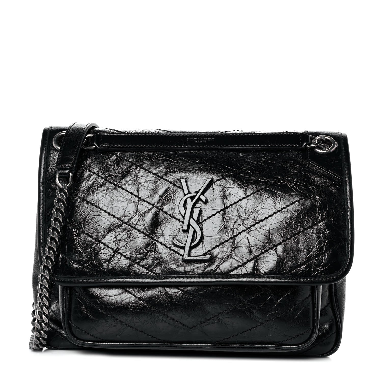 Saint Laurent Crinkled Calfskin Matelasse Monogram Medium Niki Chain Satchel Black 1 of 10