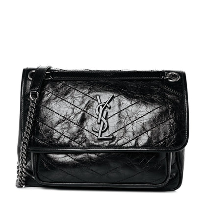 Saint Laurent Crinkled Calfskin Matelasse Monogram Medium Niki Chain Satchel Black 1 of 10