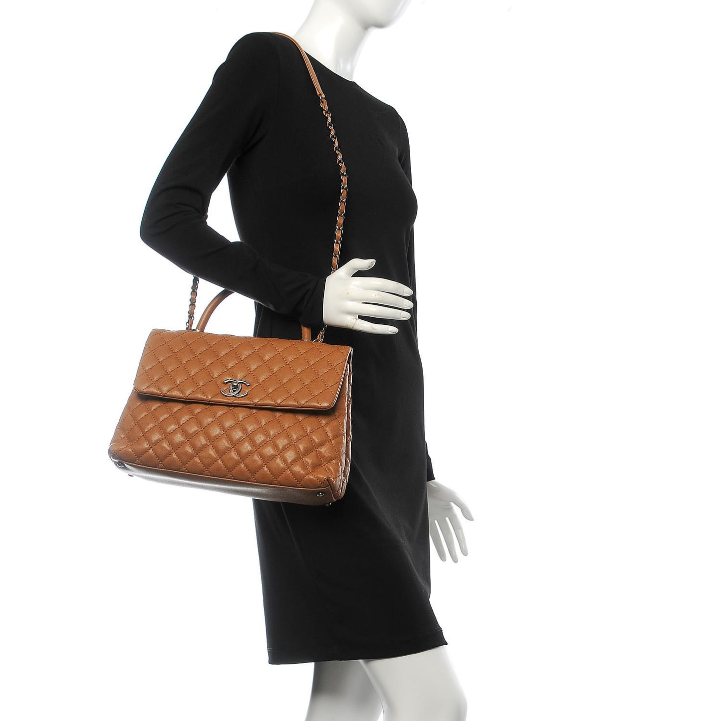 Caviar Quilted Medium Coco Handle Flap Camel