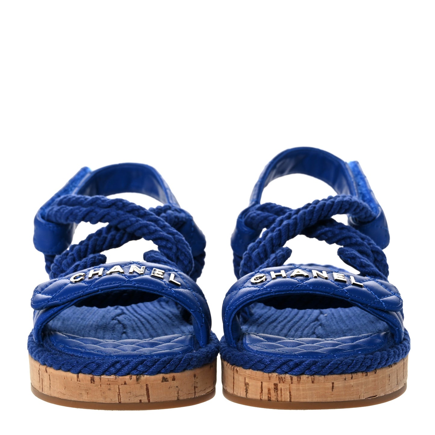 Cord Lambskin Quilted Logo Sandals 37 Blue