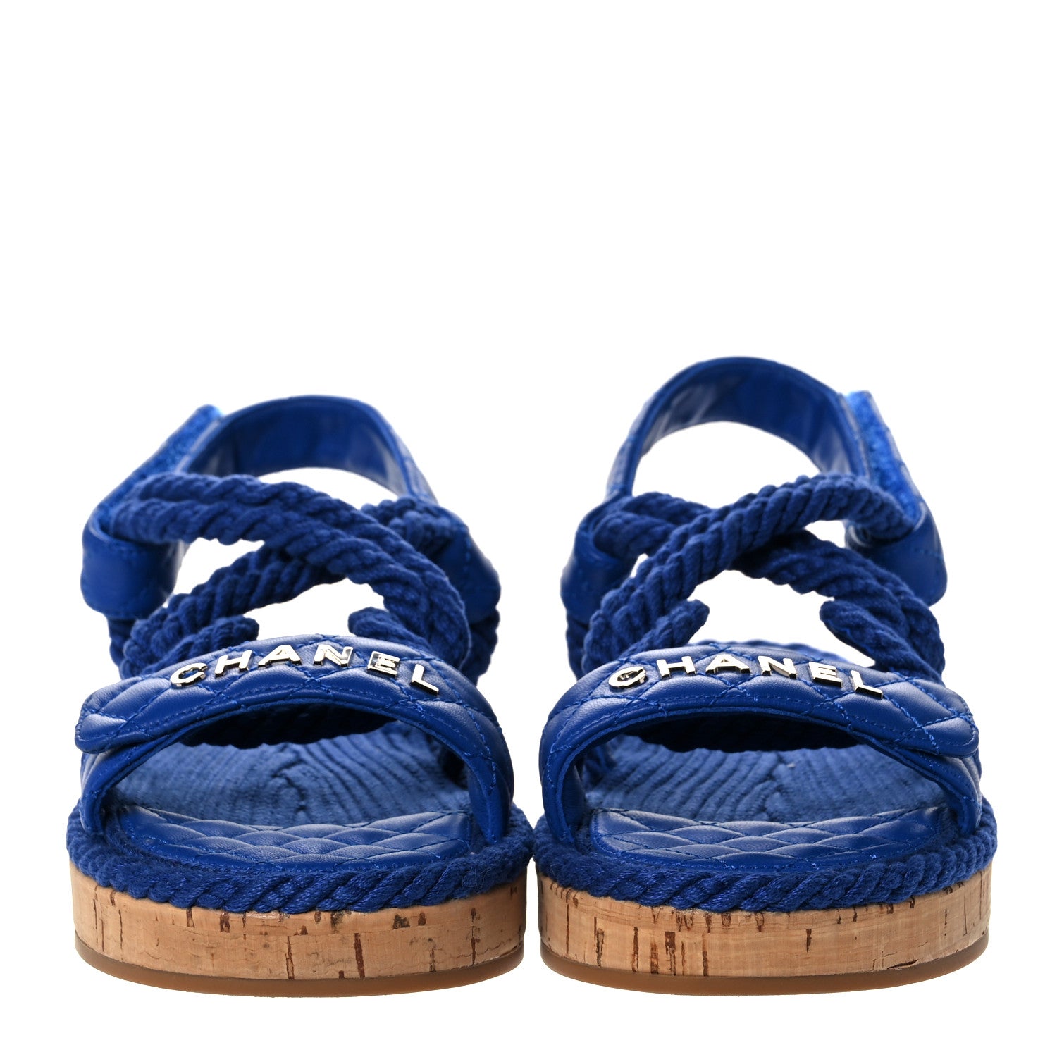 Chanel Cord Lambskin Quilted Logo Sandals 37 Blue 2 of 8