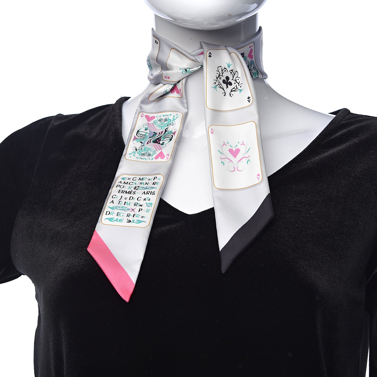 Hermes Silk Jeu de Cartes Twilly Gris Perle Rose Noir 2 of 5