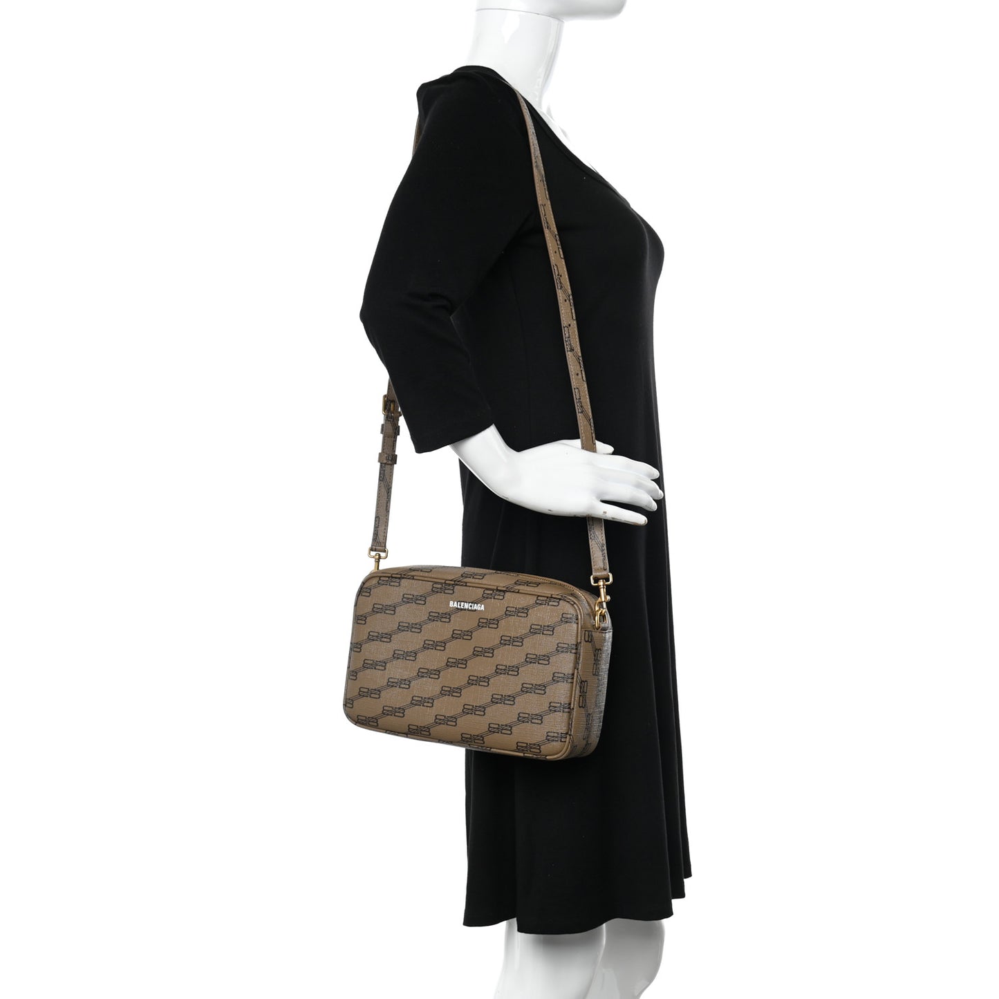 Coated Canvas BB Monogram Medium Signature Camera Bag Beige Brown
