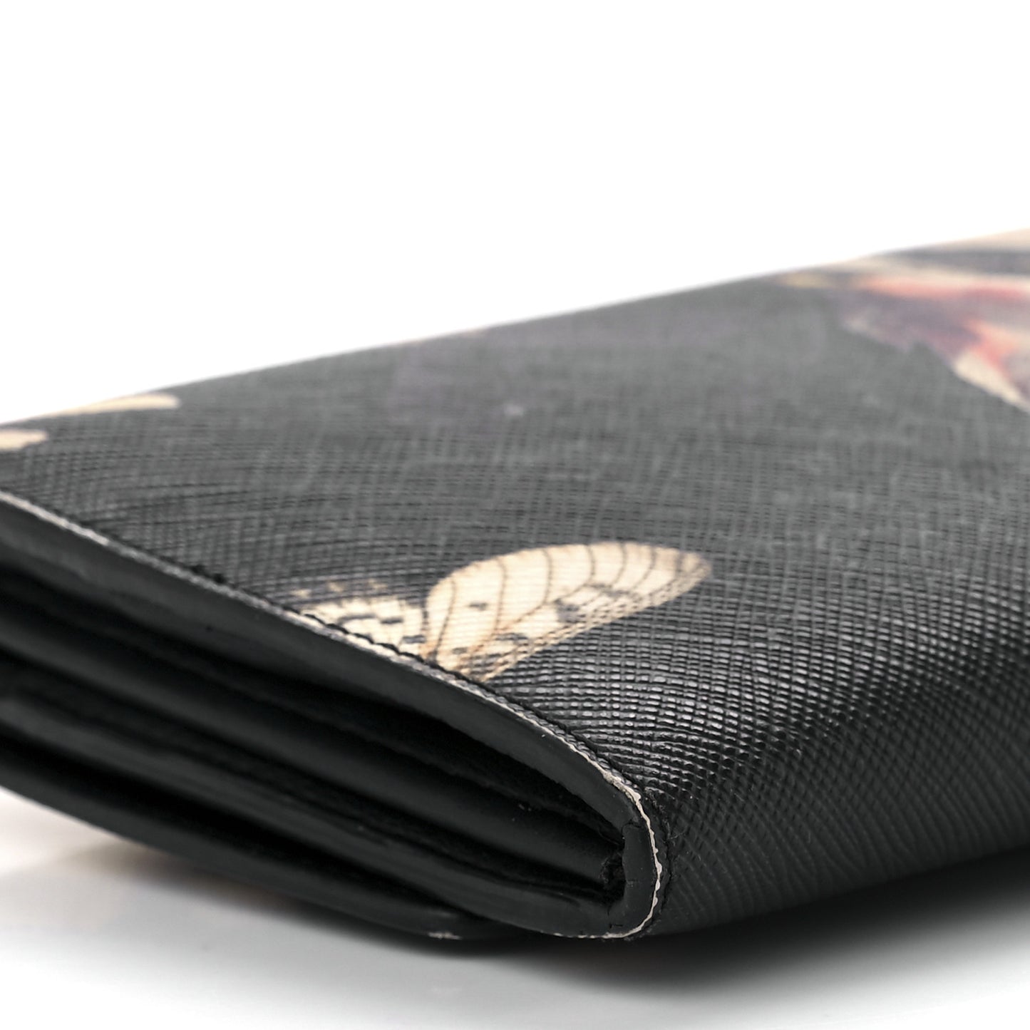 Textured Coated Canvas Magnolia and Moth Flap Wallet Black