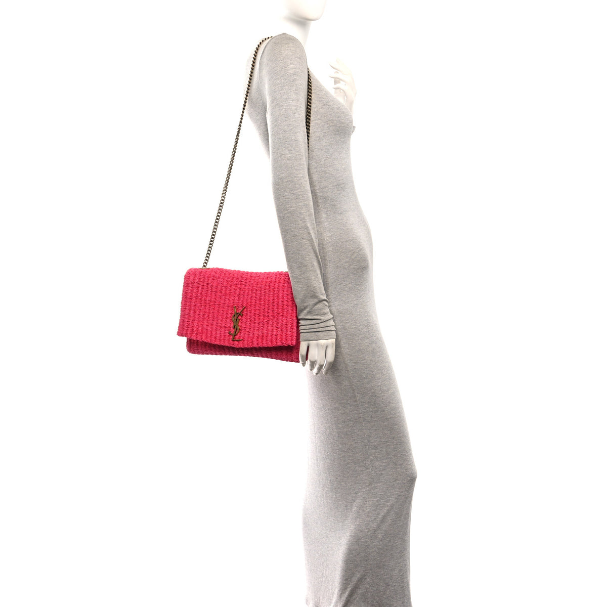 Saint Laurent Raffia Medium Monogram Kate Satchel Pink Glow 2 of 10