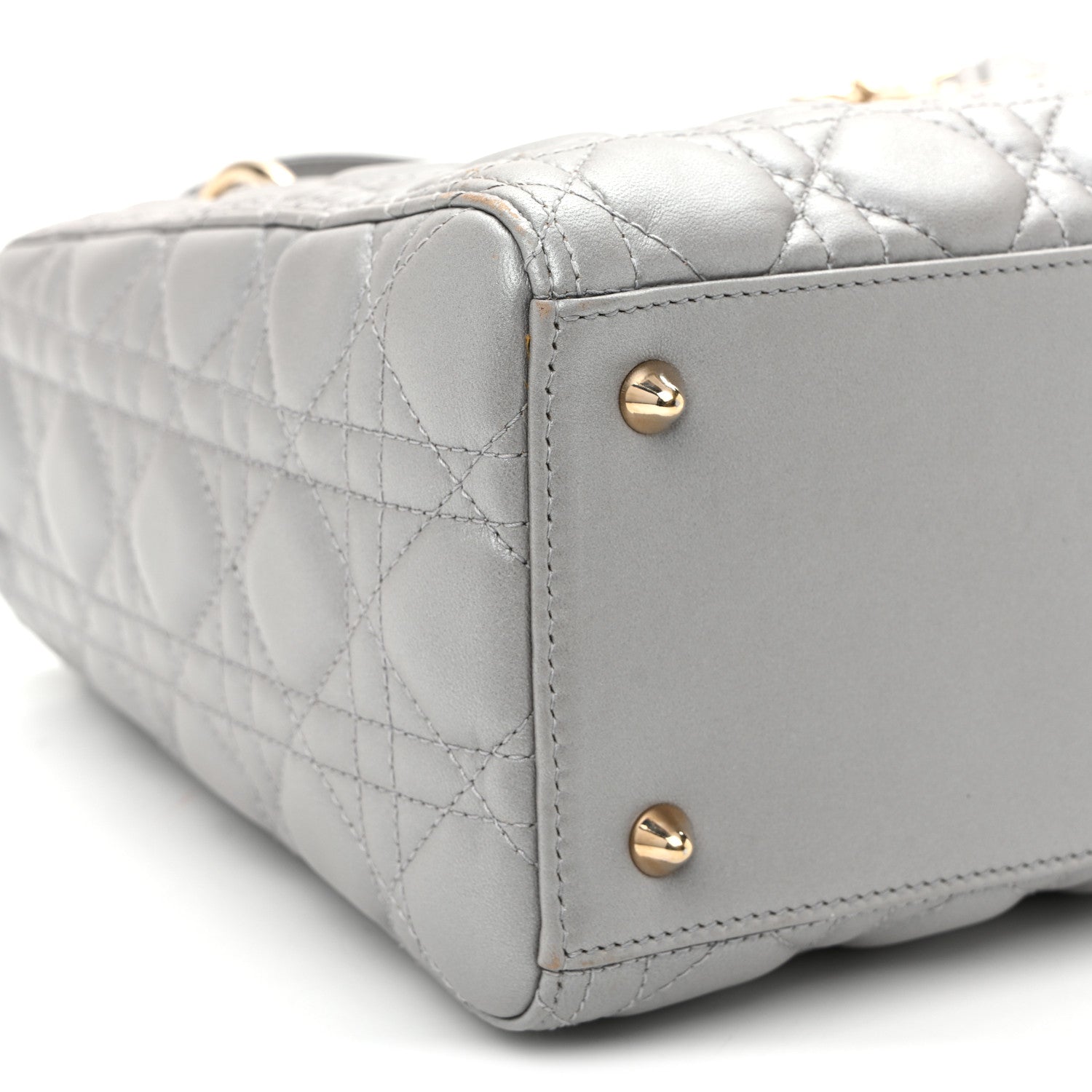Christian Dior Pearly Lambskin Cannage Medium Lady Dior Grey 9 of 10