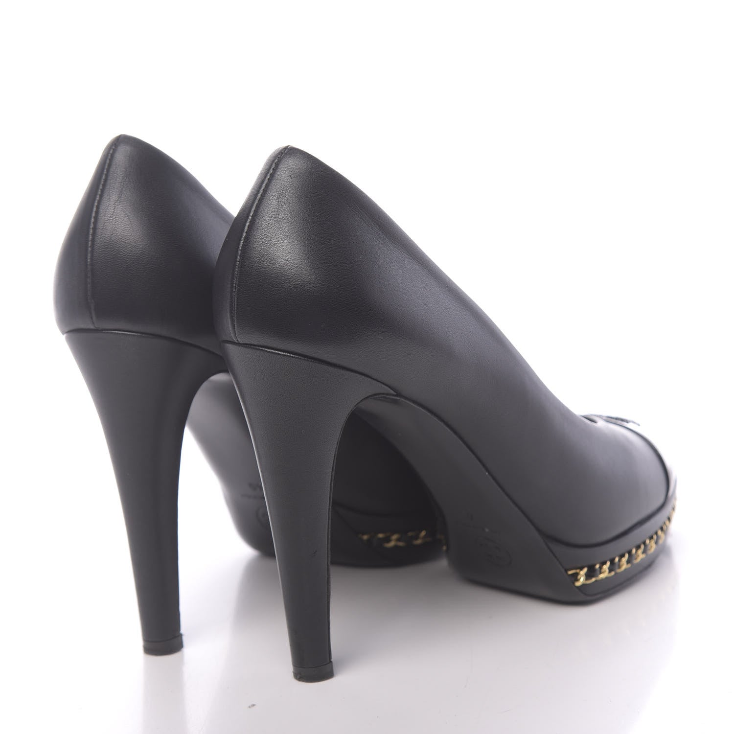 Chanel Lambskin Patent CC Cap Toe Platform Chain Pumps 40 Black 4 of 9
