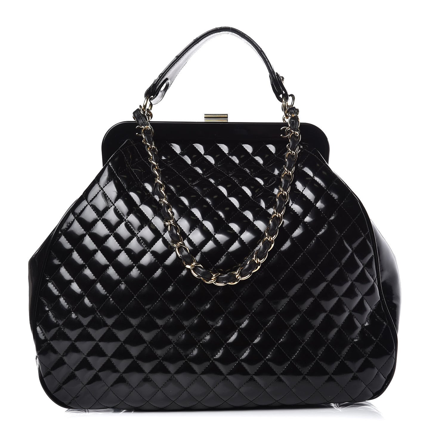 Glazed Calfskin Quilted Mademoiselle Large Frame Bag Black