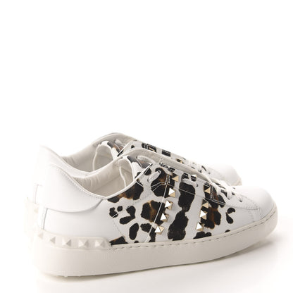 Valentino Garavani Calfskin Leopard Print Rockstud Untitled Open Sneakers 37.5 White 4 of 12