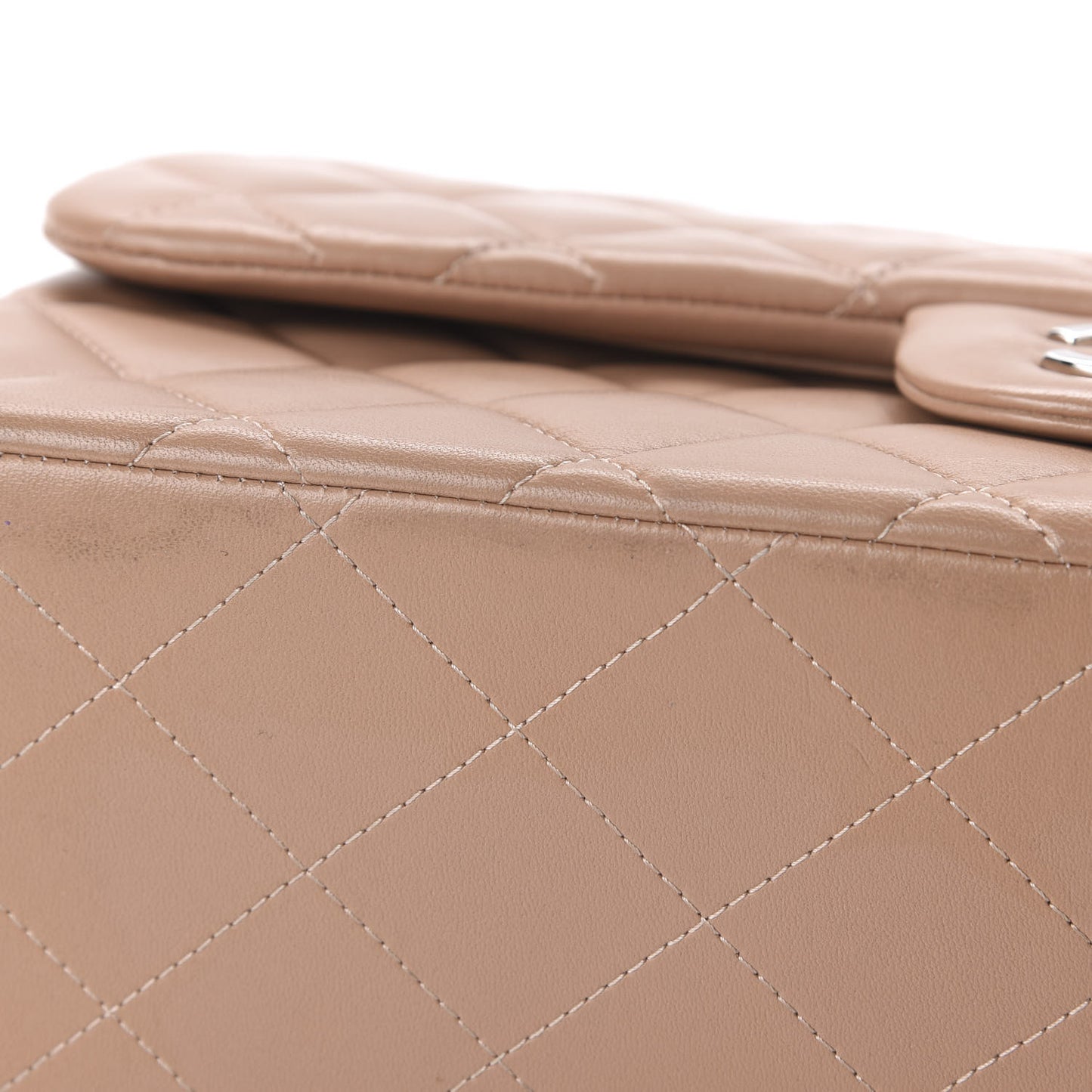 Lambskin Quilted Jumbo Double Flap Dark Beige
