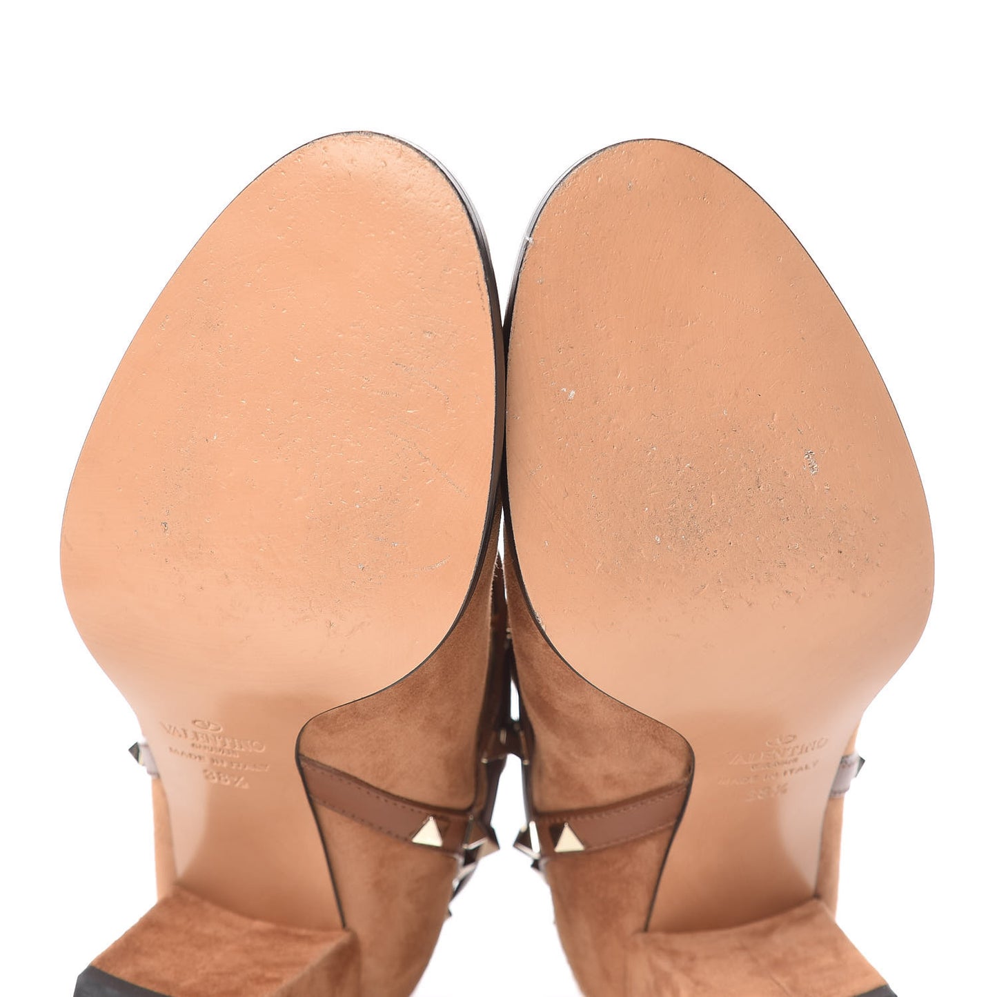 Suede Rockstud Double Buckle 70mm Block Heel Ankle Boots 38.5 Tobacco