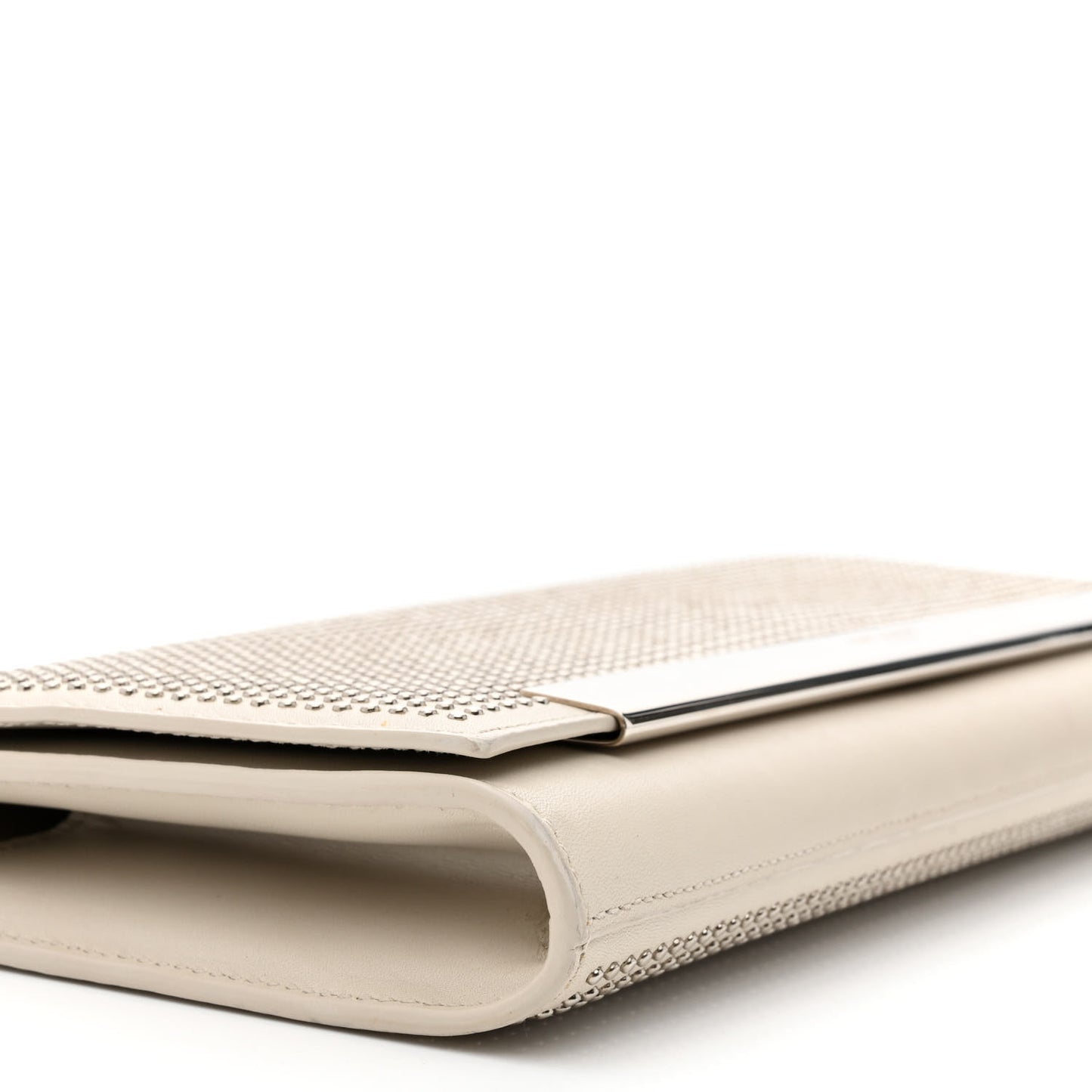 Calfskin Studded Lutetia Flap Clutch White
