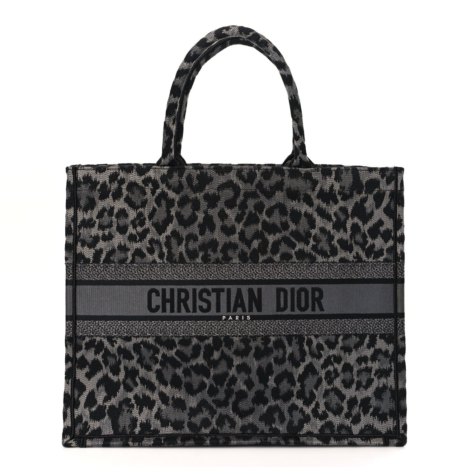 Christian Dior Canvas Mizza Embroidered Large Leopard Book Tote Grey 1 of 9