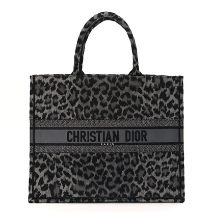 Christian Dior Canvas Mizza Embroidered Large Leopard Book Tote Grey 1 of 9