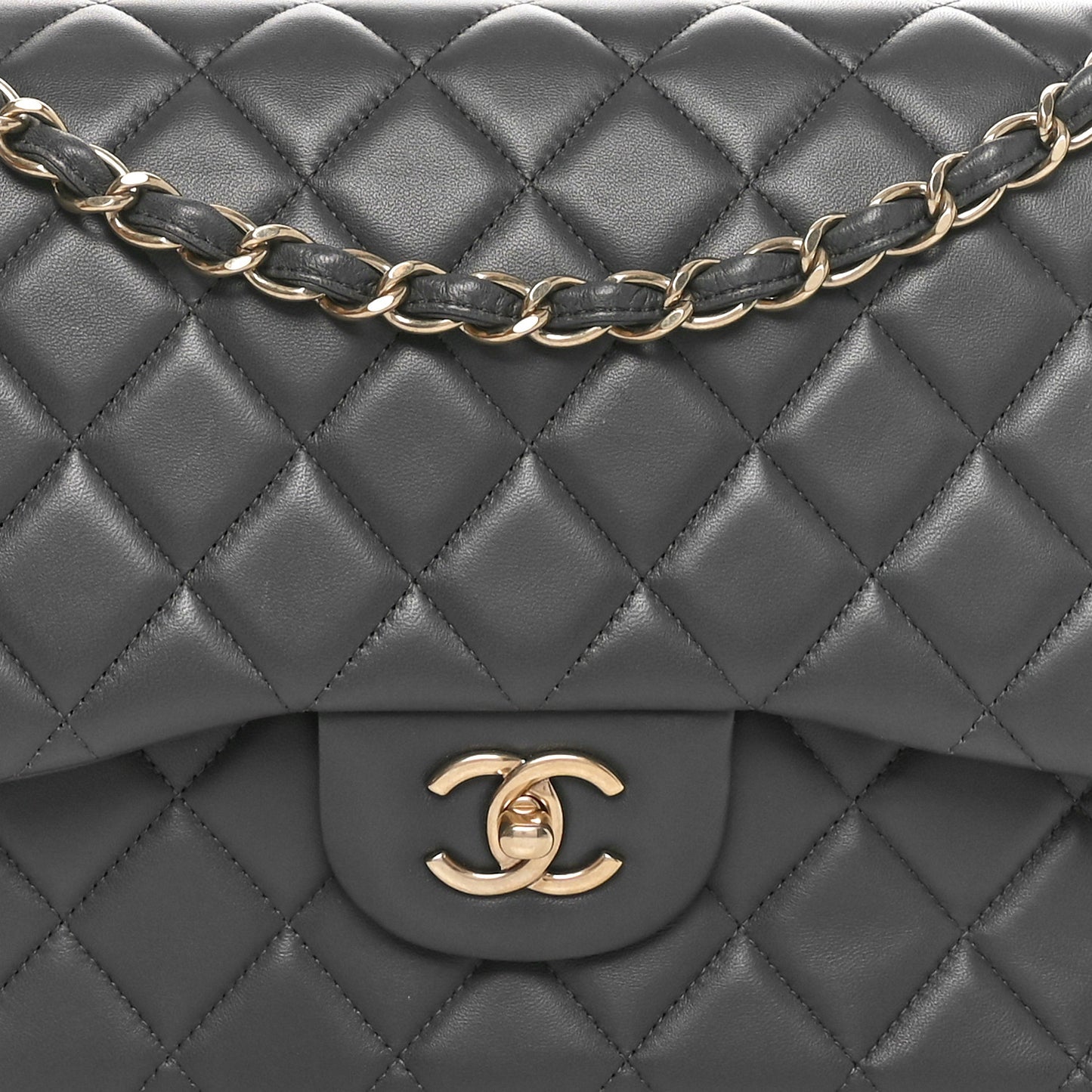 Lambskin Quilted Jumbo Double Flap Dark Grey