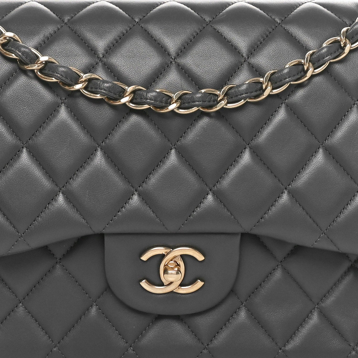 Chanel Lambskin Quilted Jumbo Double Flap Dark Grey 8 of 10