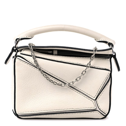Loewe Calfskin Nano Puzzle Bag Soft White Black 1 of 9