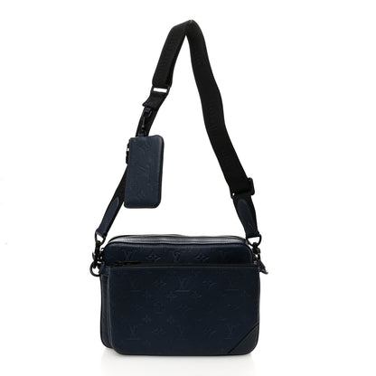 Louis Vuitton Calfskin Monogram Shadow Trio Messenger Navy 1 of 9