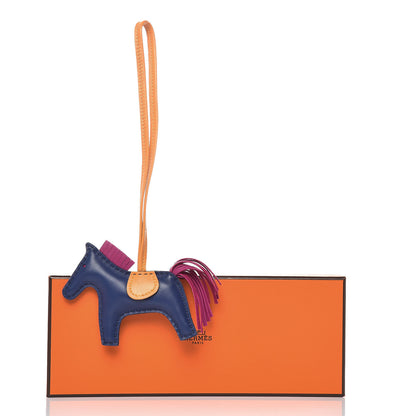Hermes Milo Lambskin Grigri Rodeo Horse Bag Charm PM Bleu Saphir Rose Pourpre Bouton D'Or 4 of 4