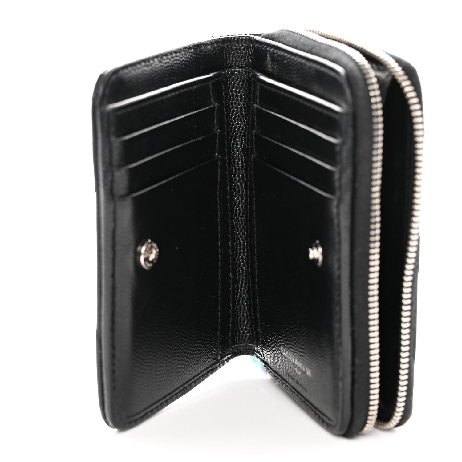 Saint Laurent Grain De Poudre Matelasse Chevron Monogram Compact Zip Around Wallet Black 5 of 11