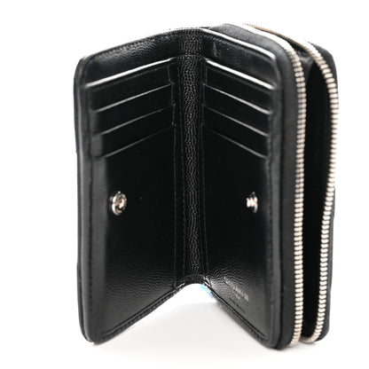 Saint Laurent Grain De Poudre Matelasse Chevron Monogram Compact Zip Around Wallet Black 5 of 11