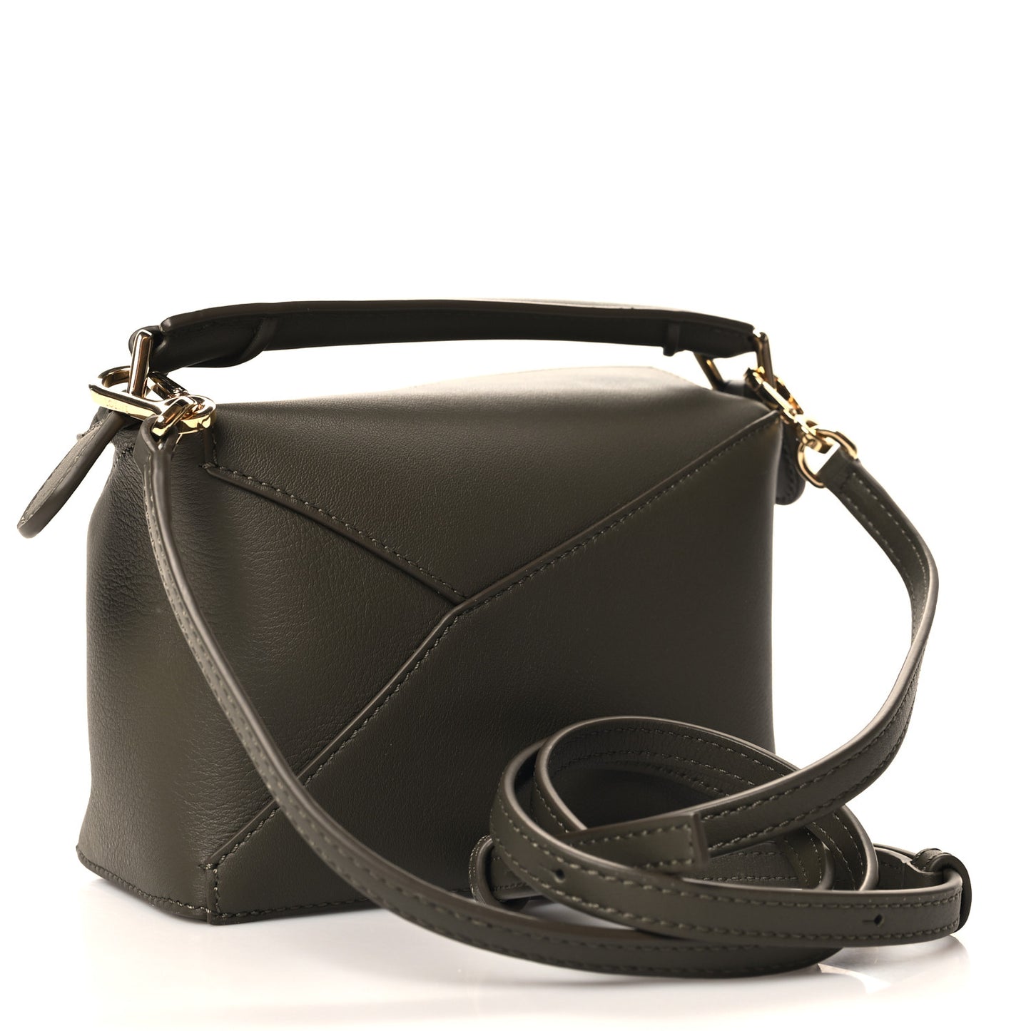 Calfskin Mini Puzzle Edge Bag Khaki Green