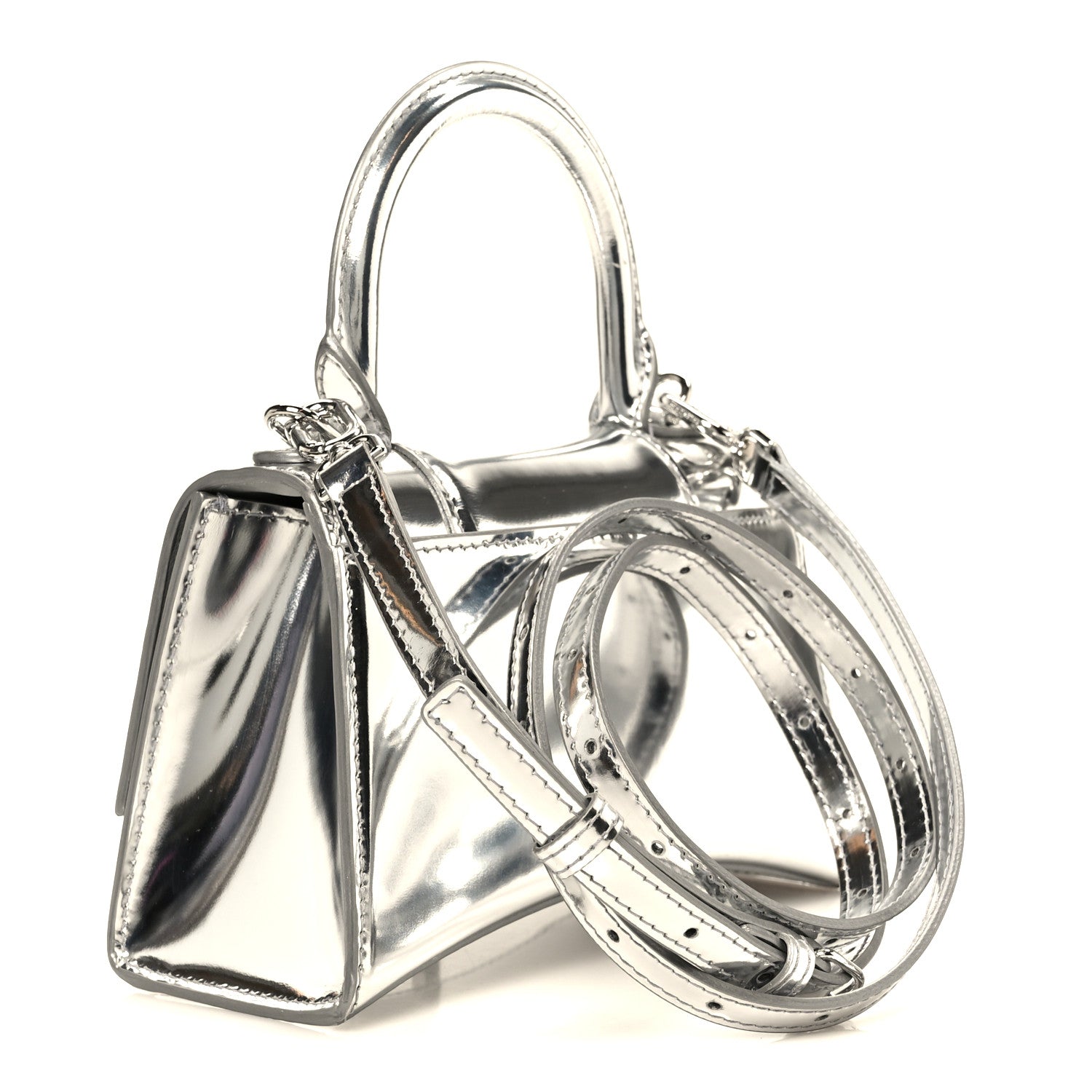 Balenciaga Metallic Calfskin Hourglass Top Handle Bag XS Silver 3 of 11