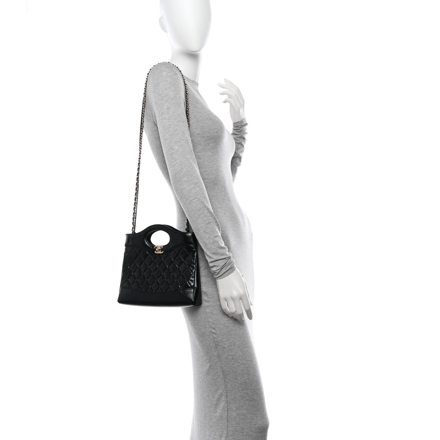 Chanel Shiny Crumpled Calfskin Quilted Mini 31 Shopping Bag Black 2 of 10