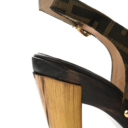 Fendi Jacquard Calfskin FF Open Toe Platform Slingback Clogs 36 Tobacco 9 of 10