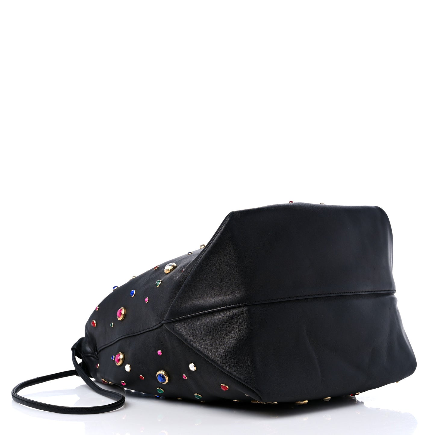 Lambskin Charm Studded Teddy Drawstring Bag Black
