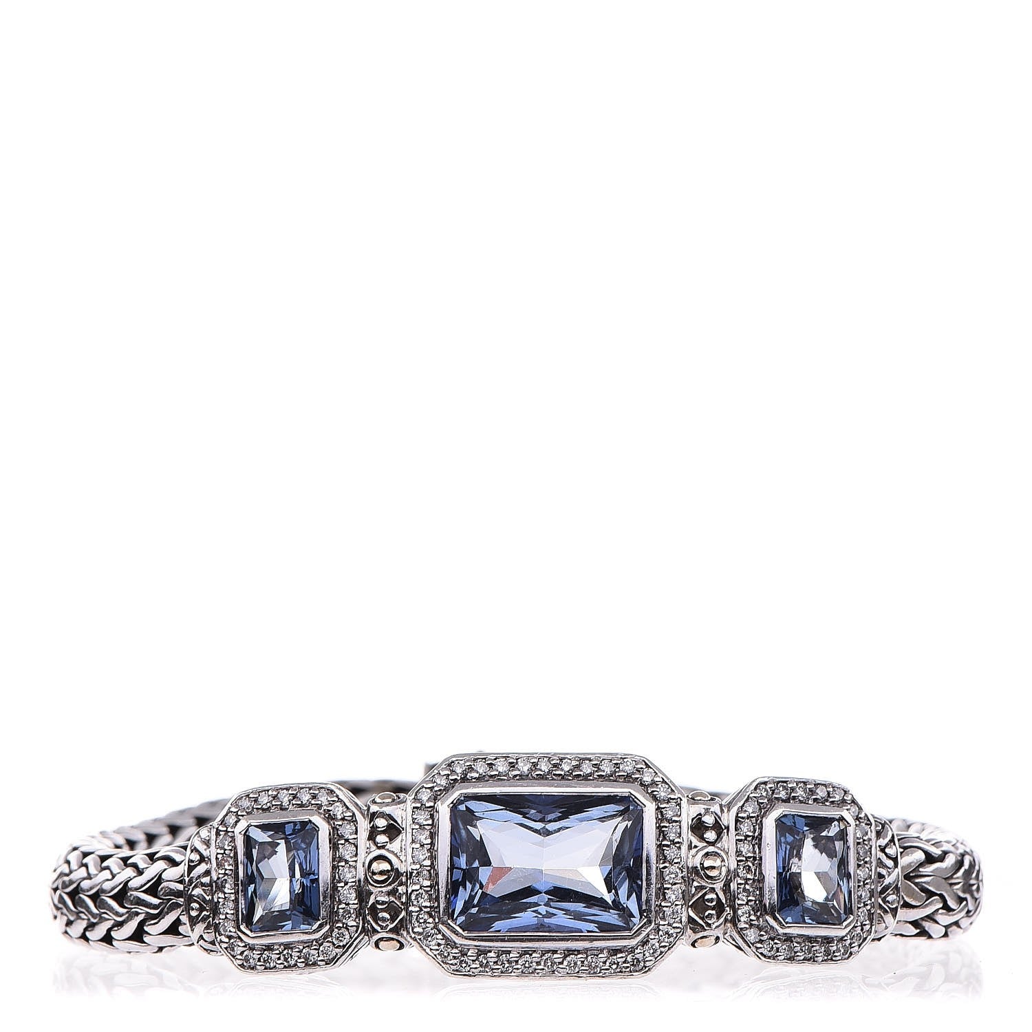 John Hardy Sterling Silver 18K Yellow Gold Blue Topaz Diamond Batu Sari Bracelet 1 of 5
