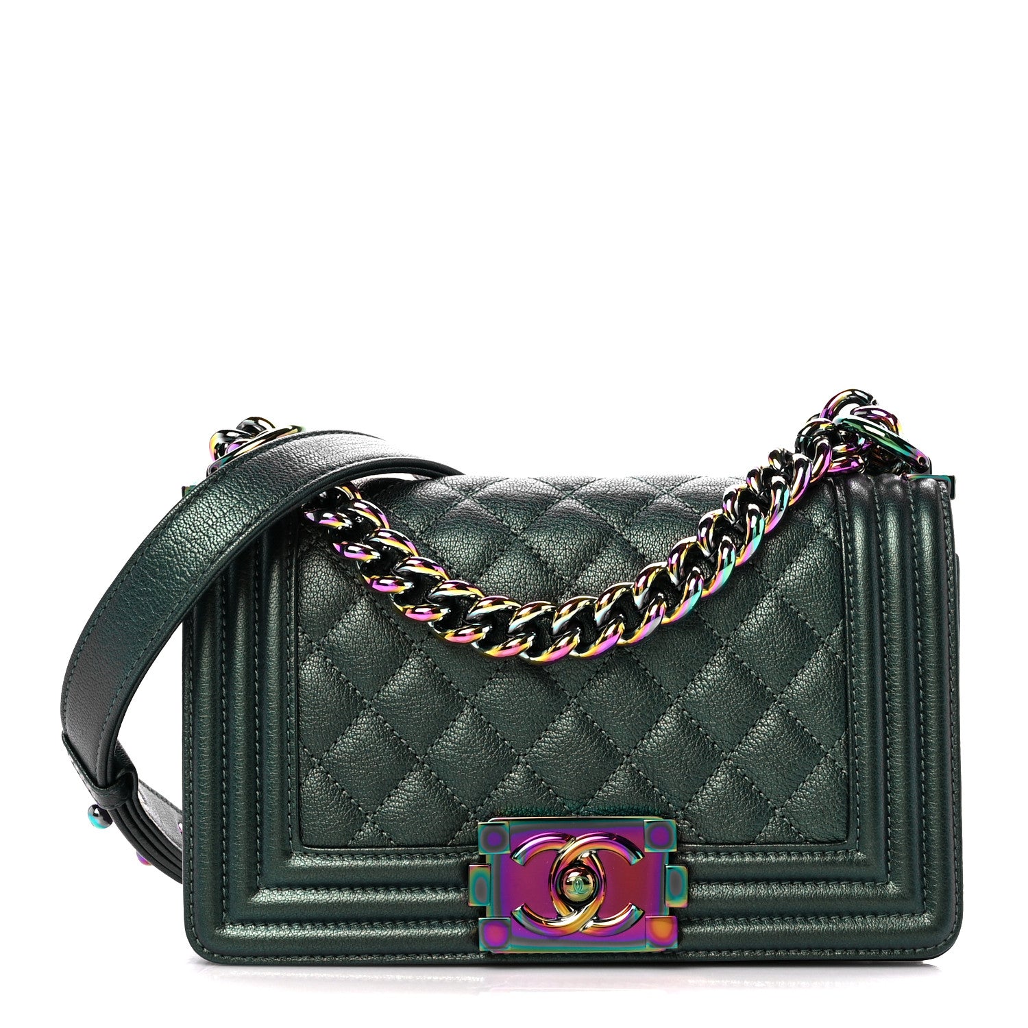 Chanel Iridescent Goatskin Quilted Small Boy Flap Green 1 of 10