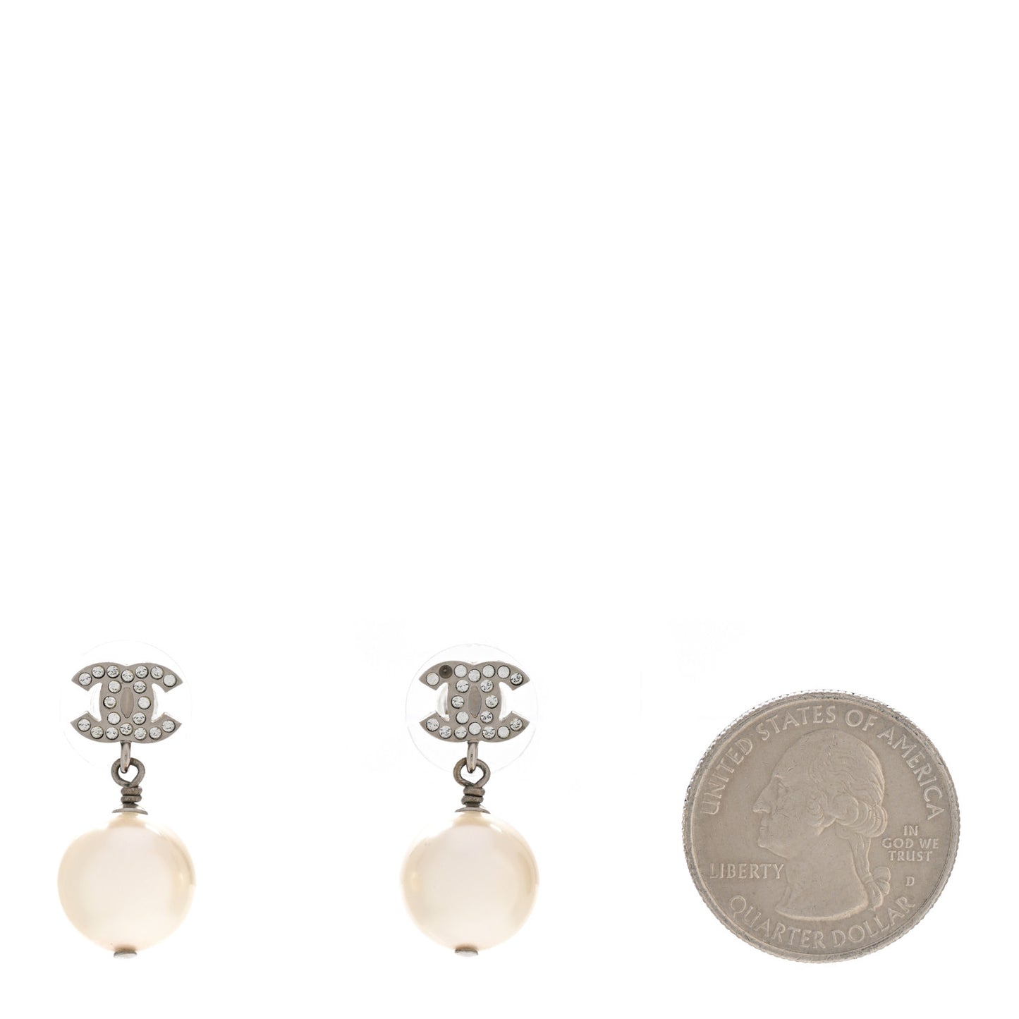 Crystal Pearl CC Drop Earrings Silver Pearly White