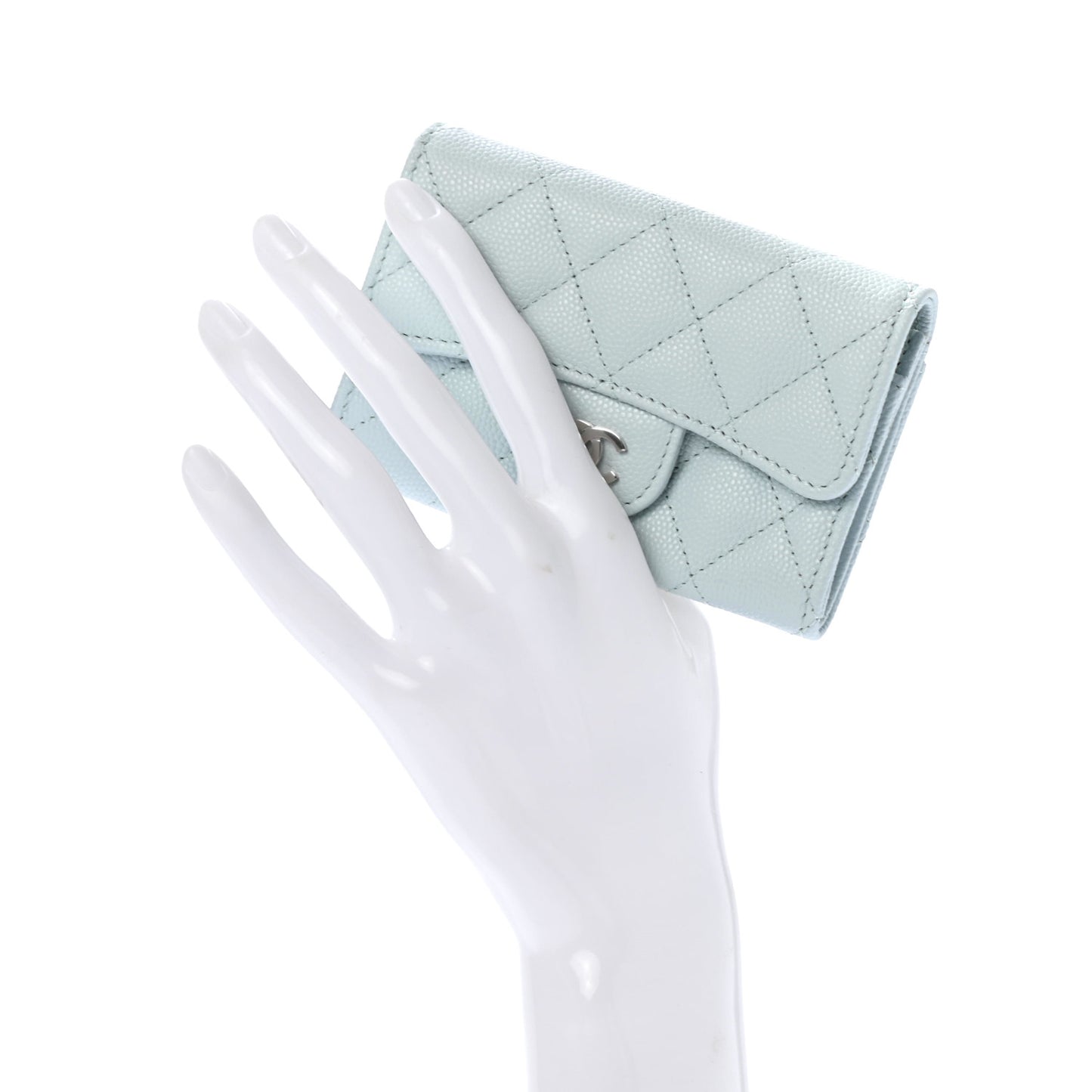 Caviar Quilted Flap Card Holder Wallet Light Blue