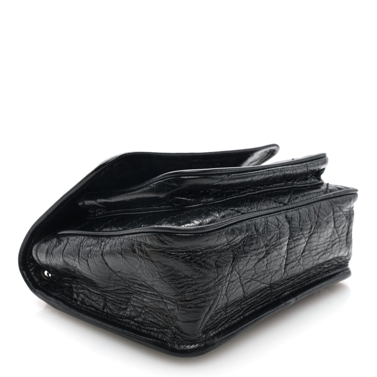 Crinkled Calfskin Matelasse Monogram Baby Niki Chain Satchel Black