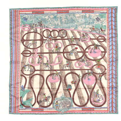 Hermes Silk Passades et Serpentines Double Face Scarf 90 Creme Vert Rose 1 of 3