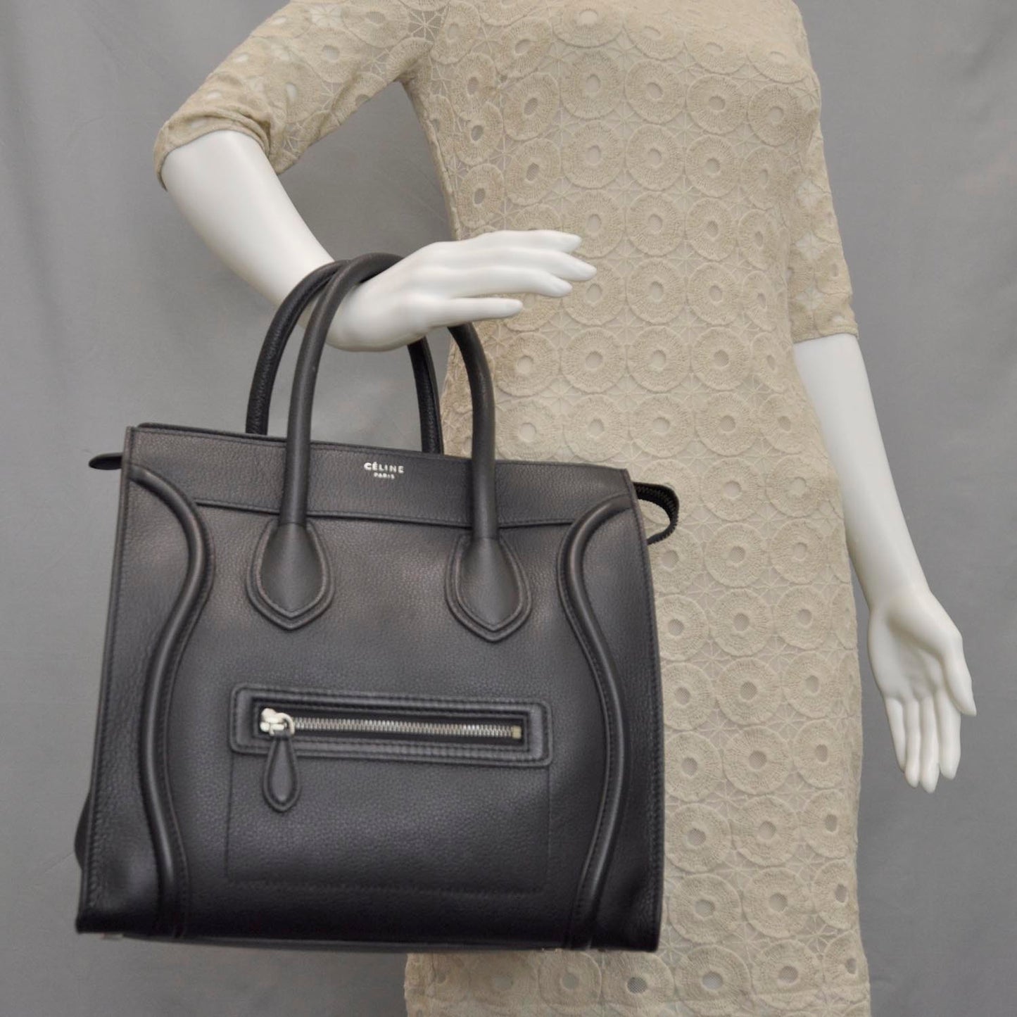 Pebbled Leather Mini Luggage Black