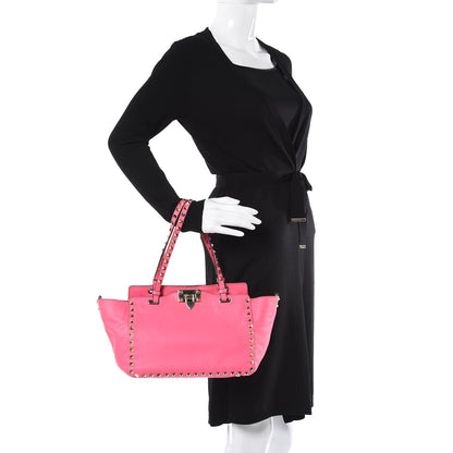 Valentino Garavani Vitello Small Rockstud Tote Fuxia Fluo 3 of 11