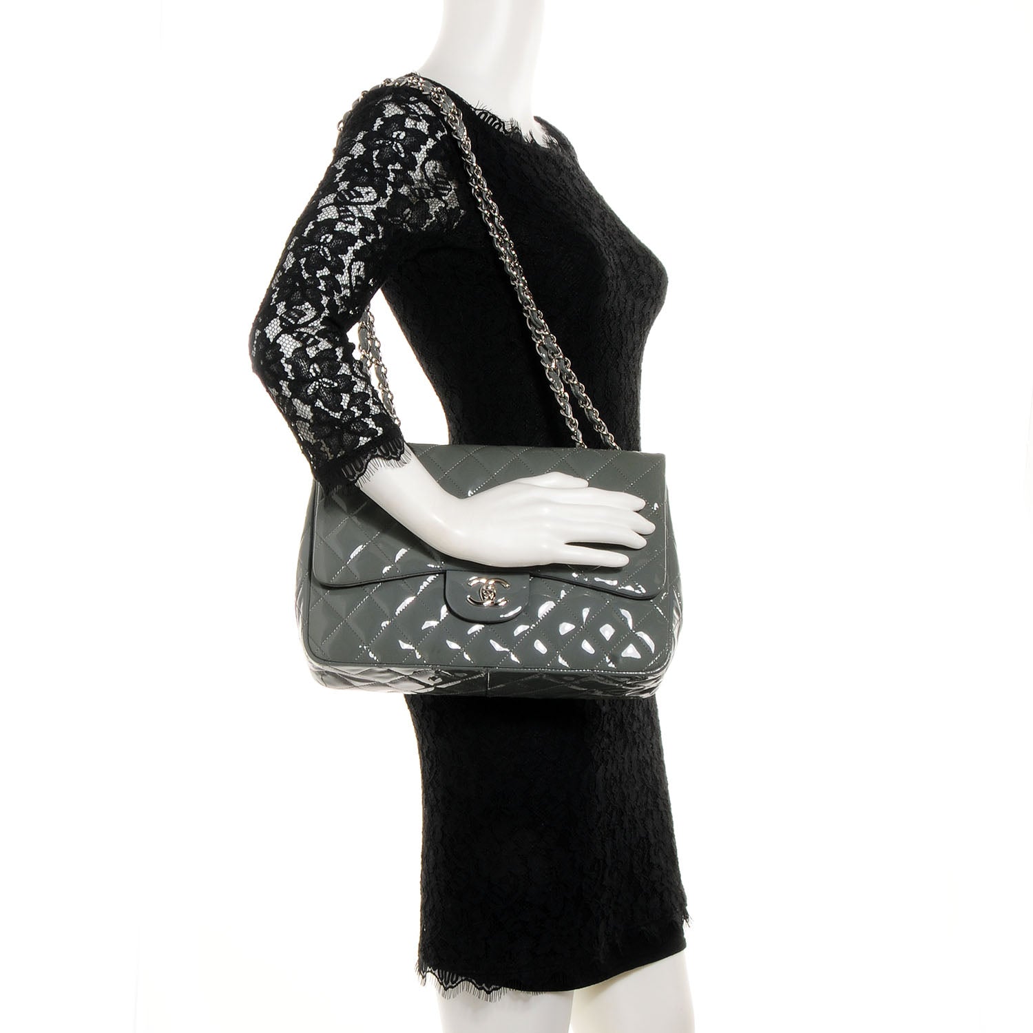 Chanel Patent Jumbo Single Flap Grey 2 of 8