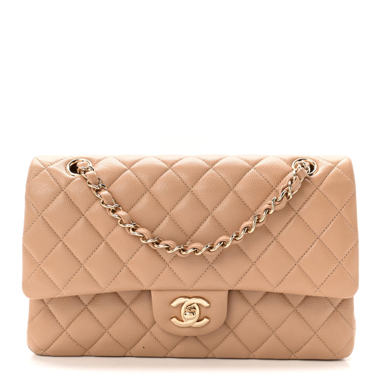 Caviar Quilted Medium Double Flap Dark Beige