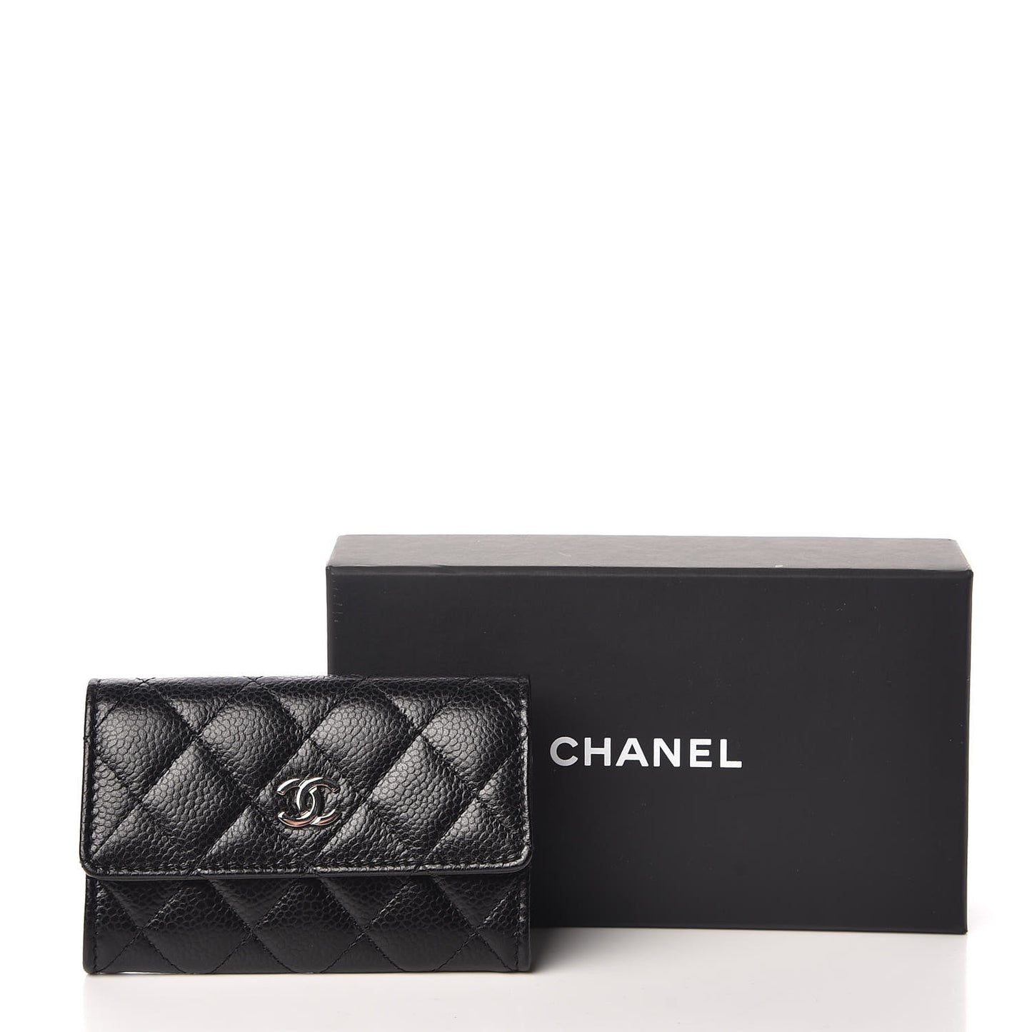 Caviar Quilted Flap Card Holder Black