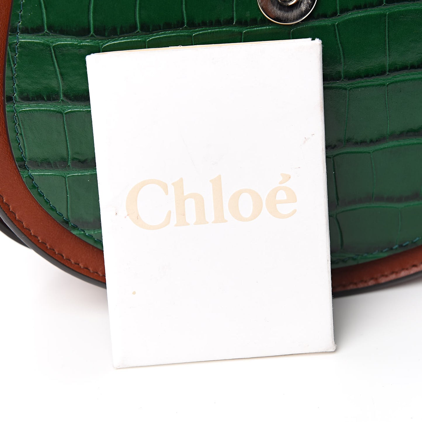 Calfskin Crocodile Embossed Small Tess Bag Woodsy Green Brown