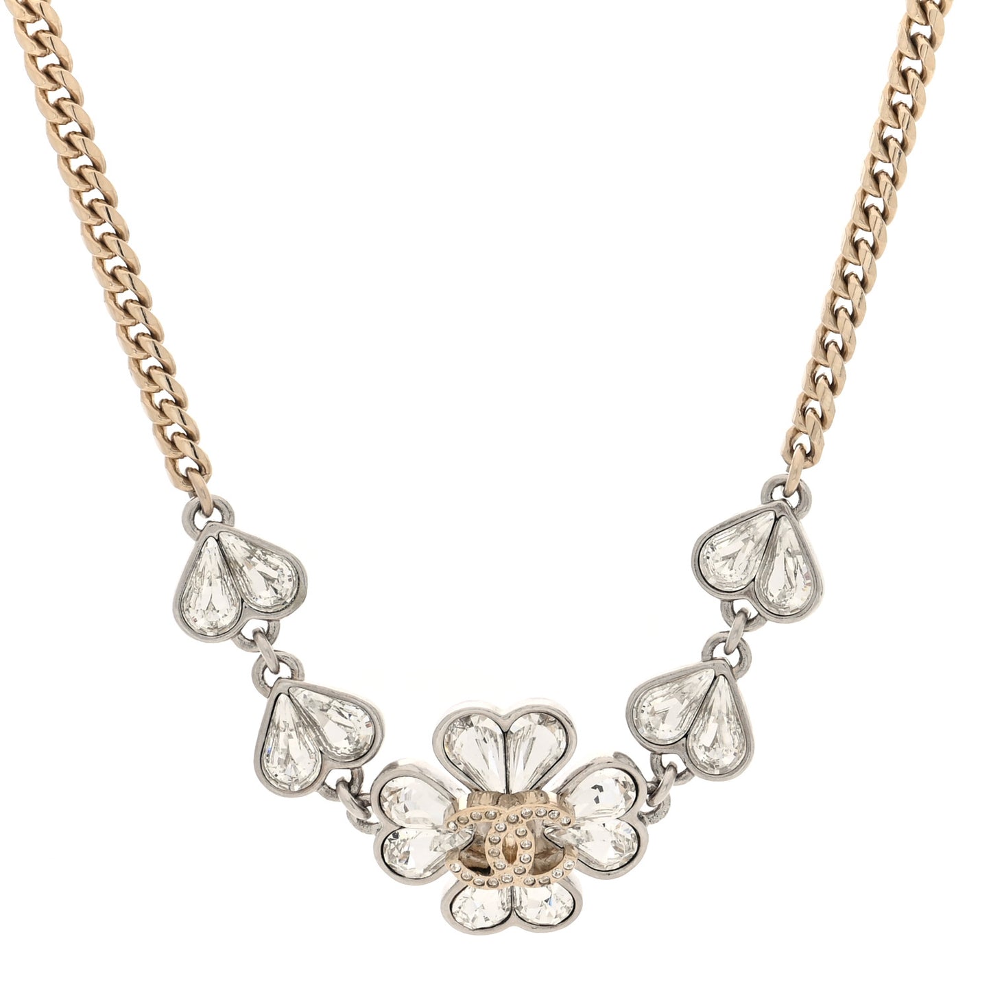 Crystal CC Clover Chain Choker Necklace Gold